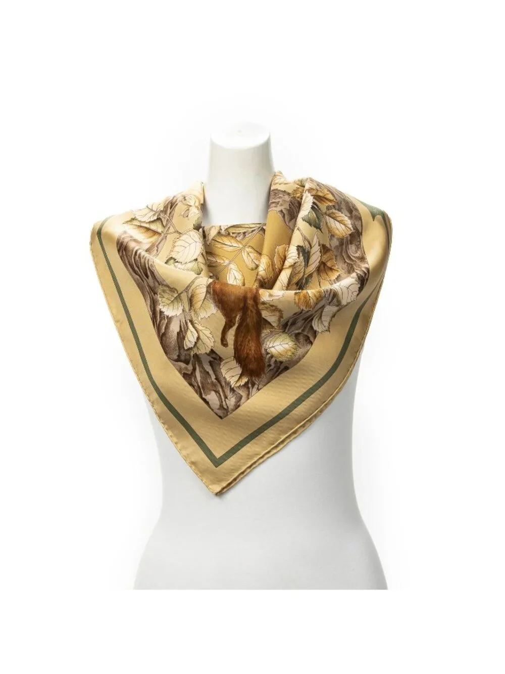 Hermes Scarf Gold Green Brown Silk